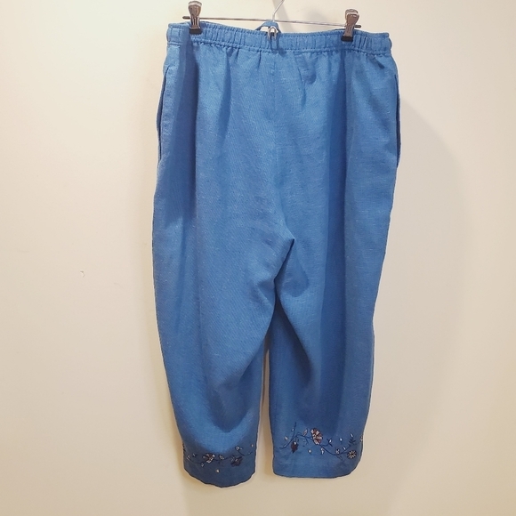 White tag women's blue linen blend capri comfy casual pants plus size 14… - Picture 5 of 9